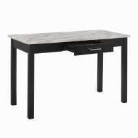 Jay 48 Inch Desk With Drawer and Faux Marble Top, Black