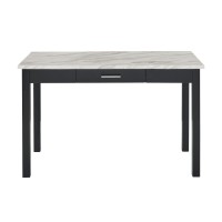 Jay 48 Inch Desk With Drawer and Faux Marble Top, Black