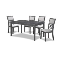 Gary 60 Inch 5 Piece Wood Dining Table Set with Fabric Seat, Gray