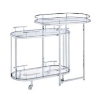 16 Inch Curved 2 Tier Serving Bar Cart with Tempered Glass Shelves, Silver