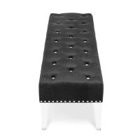 Bernard 49 Inch Velvet Upholstered Buttoned Bench, Black