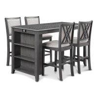 Han 60 Inch 5 Piece Counter Table Set with USB Ports, Gray