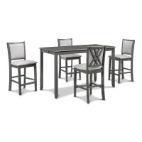 Han 60 Inch 5 Piece Counter Table Set with USB Ports, Gray