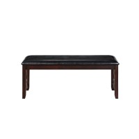 Gary 46 Inch Wood Bench with Leatherette Seat, Ebony Brown