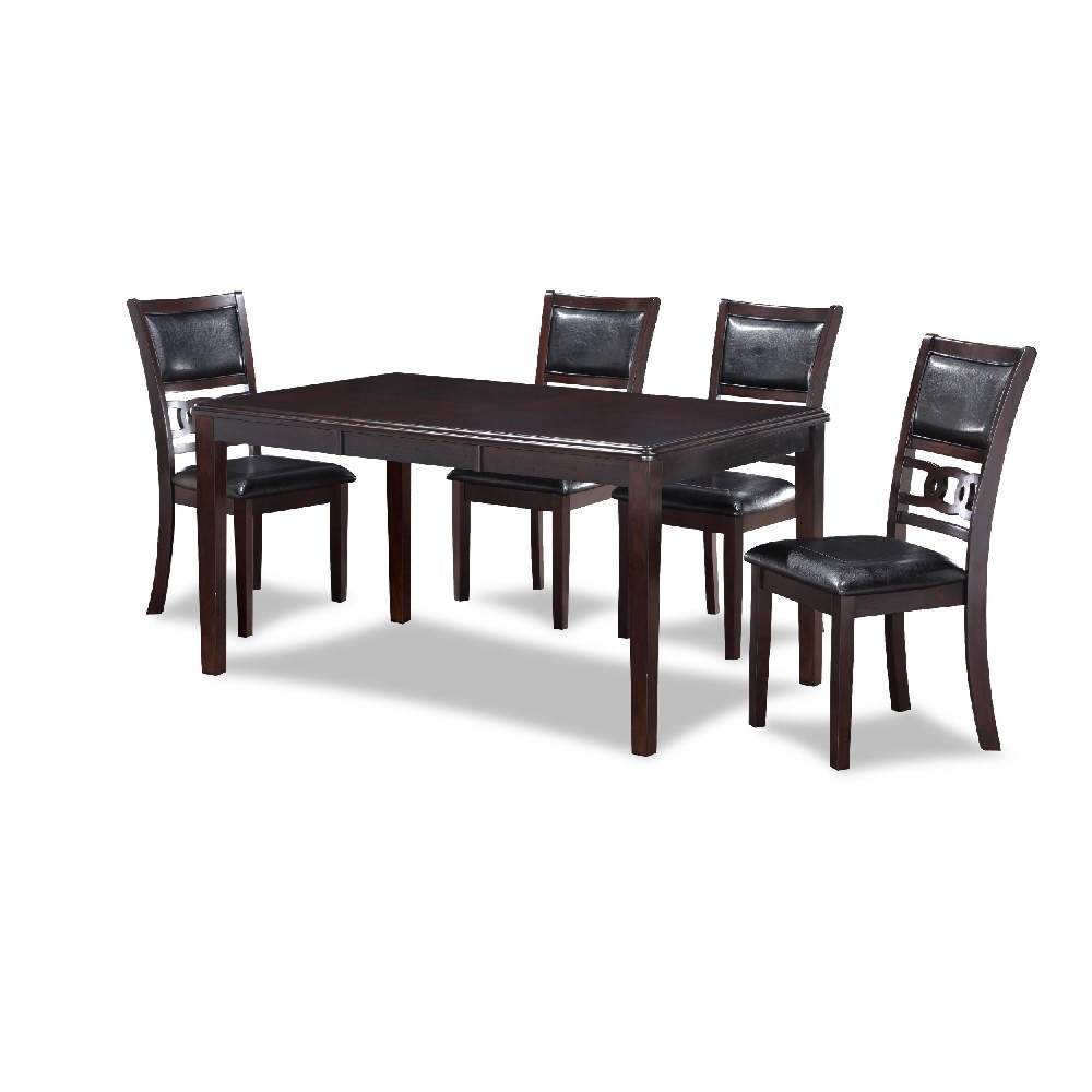 Gary 60 Inch 5 Piece Dining Table Set, Leatherette Seats, Ebony Brown