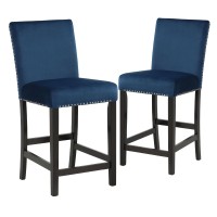 Kate 40 Inch Wooden Counter Height Chair with Velvet Seat, Set of 2, Blue