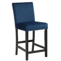 Kate 40 Inch Wooden Counter Height Chair with Velvet Seat, Set of 2, Blue