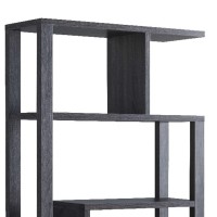 71 Inch Edward Wood Display Cabinet with Open Frame, Multiple Shelves, Gray