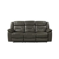Lois 83 Inch Real Leather Dual Power Recliner Sofa, Gray