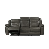 Lois 83 Inch Real Leather Dual Power Recliner Sofa, Gray
