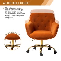 Hulala Home Velvet Office Chair With Gold Base, Modern Cute Mid-Back Desk Chair, Adjustable Swivel Task Chair For Living Room, Bedroom, Study, Vanity, Orange
