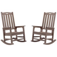 Psilvam Patio Rocking Chairs Set Of 2, Poly Lumber Porch Rocker With High Back, 350Lbs Support Rocking Chairs For Both Outdoor And Indoor, Poly Rocker Chair Looks Like Real Wood (2, Brown)
