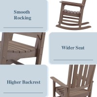 Psilvam Patio Rocking Chairs Set Of 2, Poly Lumber Porch Rocker With High Back, 350Lbs Support Rocking Chairs For Both Outdoor And Indoor, Poly Rocker Chair Looks Like Real Wood (2, Brown)
