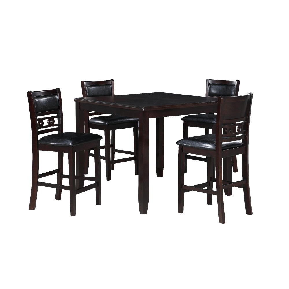 Gary 42 Inch 5 Piece Counter Table Set, Leatherette, Ebony Brown