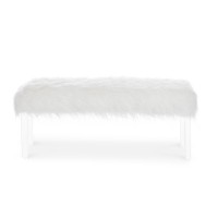 49 Inch Faux Fur Bench with Acrylic Clear Legs, White