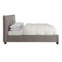 Amy Low Profile Full Bed, Tufted Linen, Wide Storage, Gray