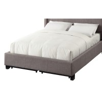 Amy Low Profile Full Bed, Tufted Linen, Wide Storage, Gray