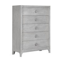 54 Inch Lou 5 Drawer Tall Dresser with Ornate Carved Knobs, Washed White
