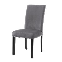 Kate 38 Inch Velvet Upholstered Wooden Dining Chair, Set of 2, Gray