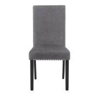 Kate 38 Inch Velvet Upholstered Wooden Dining Chair, Set of 2, Gray