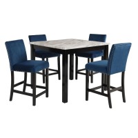Kate 42 Inch 5 Piece Counter Table Set with Velvet Seating, Blue