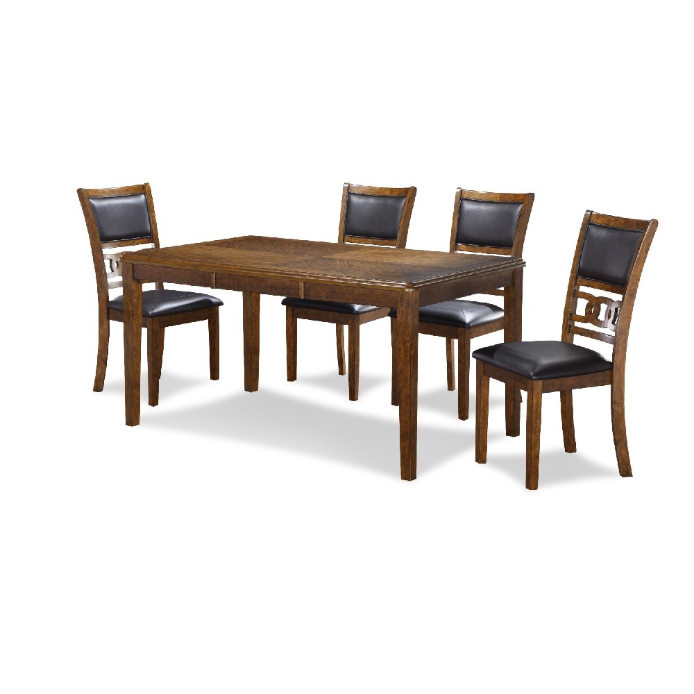 Gary 60 Inch 5 Piece Dining Table Set, Leatherette Seats, Brown