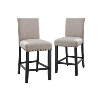 40 Inch Counter Height Chair with Nailhead Trim, Set of 2, Beige