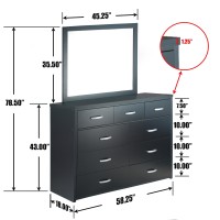 Better Home Products Majestic Super Jumbo 9-Drawer Double Dresser in Black