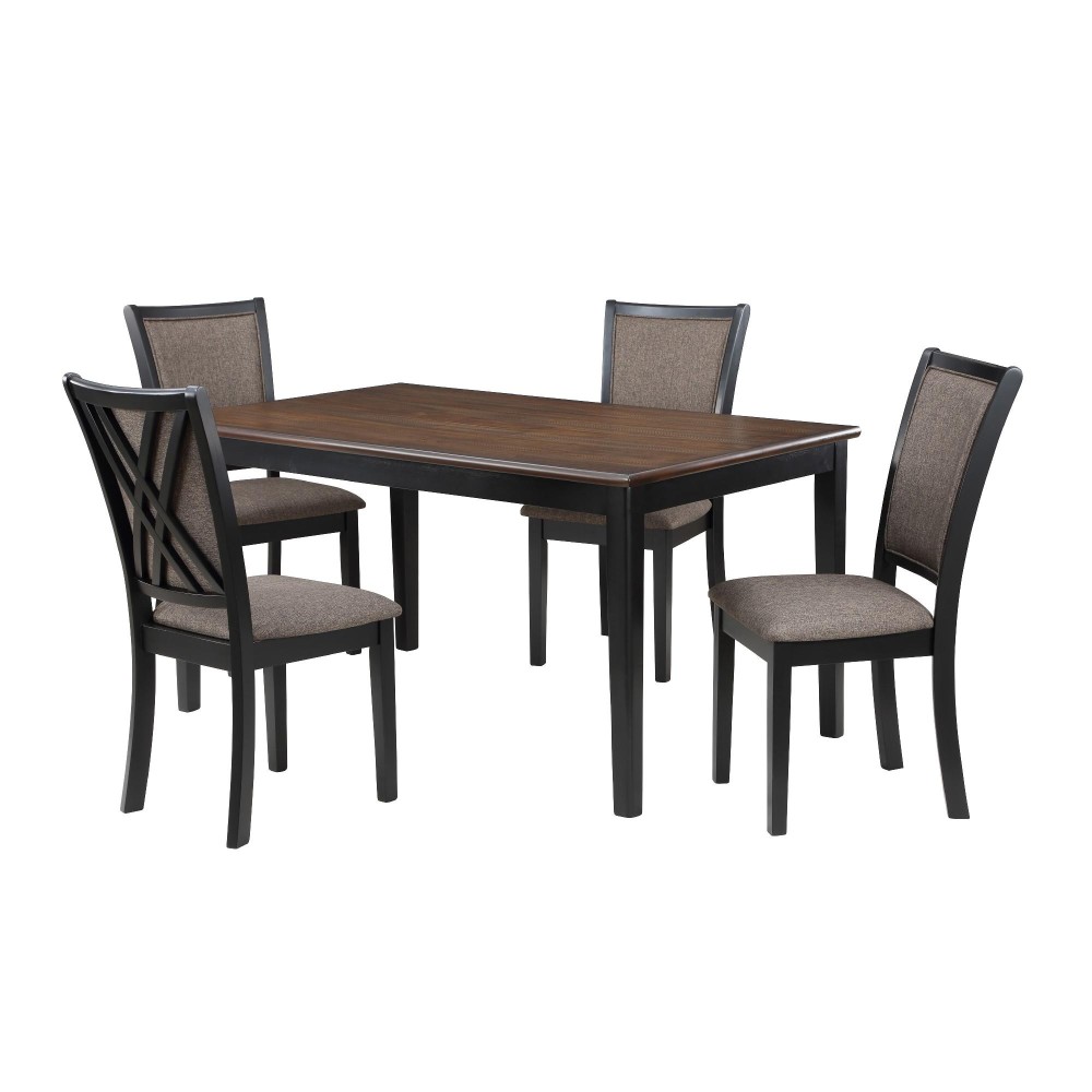 Jeremy 60 Inch 5 Piece Dining Table Set with Fabric Seat, Brown and Black