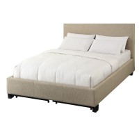 Elle Low Profile Upholstered Platform Storage Full Bed, Beige