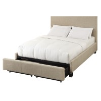 Elle Low Profile Upholstered Platform Storage Full Bed, Beige