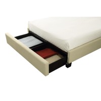 Ole Platform Upholstered Wood Panel Full Bed with Storage, Nailhead, Cream