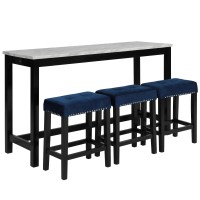 Kate 60 Inch 4 Piece Bar Table Set with Upholstered Stools, Blue