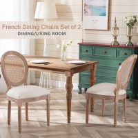 Nrizc French Country Dining Chair Set Of 2 Vintage Chic Upholstered And Carved Wooden Frames Beige Linen Fabric Lightweight