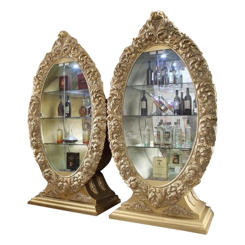 Curio Cabinet with Ornate Carvings and 10 Glass Shelves, Gold