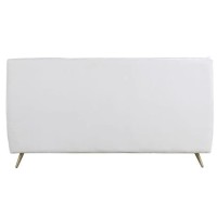Queen Bed with Leather Upholstery and Tapered Metal Legs, White