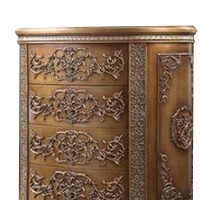 Chest with 4 Storage Drawers and Ornate Engravings, Antique Gold