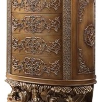 Chest with 4 Storage Drawers and Ornate Engravings, Antique Gold