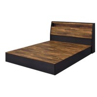 Queen Bed with 6 Under Compartments and Storage Headboard, Brown and Black