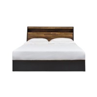 Queen Bed with 6 Under Compartments and Storage Headboard, Brown and Black