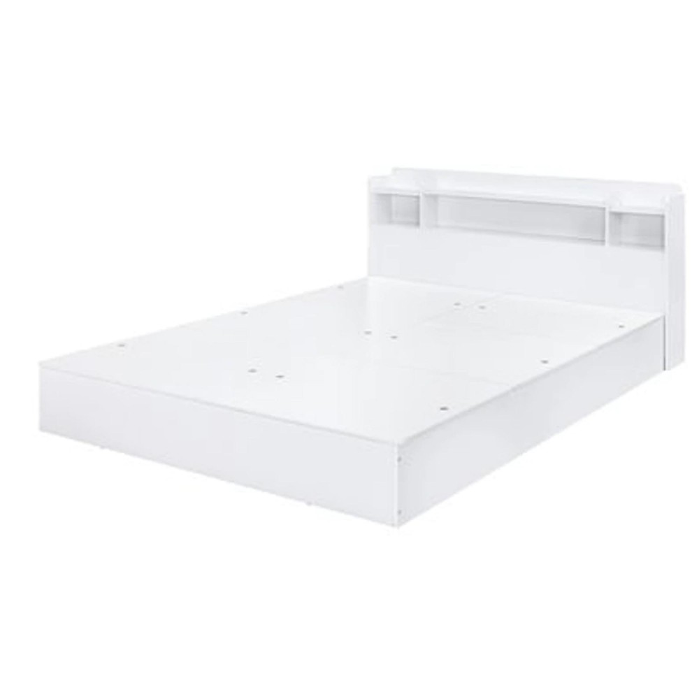 Queen Bed with 6 Under Compartments and Storage Headboard, White
