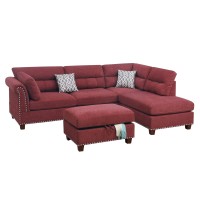 3 Piece Sectional Sofa with Reversible Chaise and Ottoman, Red