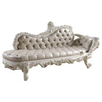 Bench with Leatherette Upholstery and Button Tufting, Antique White
