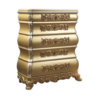 Chest with 5 Storage and Scrolled Floral Design, Gold