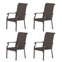 Mfstudio Patio Dining Chairs Set Of 4, High-Back Outdoor Wicker Rattan Chairs With Oversized Seat, Metal Frame All-Weather Conversation Set For Patio, Backyard, Garden And Poolside, Multibrown