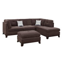 3 Piece Sectional Sofa with Ottoman and Tufted Details, Dark Brown