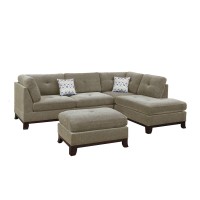 3 Piece Sectional Sofa with Ottoman and Tufted Details, Sand Brown