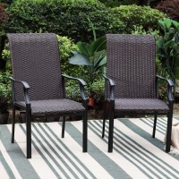 Mfstudio Patio Dining Chairs Set Of 2, High-Back Outdoor Wicker Rattan Chairs With Oversized Seat, Metal Frame All-Weather Conversation Set For Patio, Backyard, Garden And Poolside, Multibrown