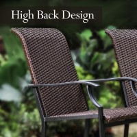 Mfstudio Patio Dining Chairs Set Of 2, High-Back Outdoor Wicker Rattan Chairs With Oversized Seat, Metal Frame All-Weather Conversation Set For Patio, Backyard, Garden And Poolside, Multibrown