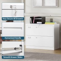 Miiiko Lateral File Cabinet 2 Drawer With Lock, White Filing Cabinet Home Office, Large Deep Drawers Locked By Keys, For Hanging Folders Files Letter/Legal/F4/A4 Size